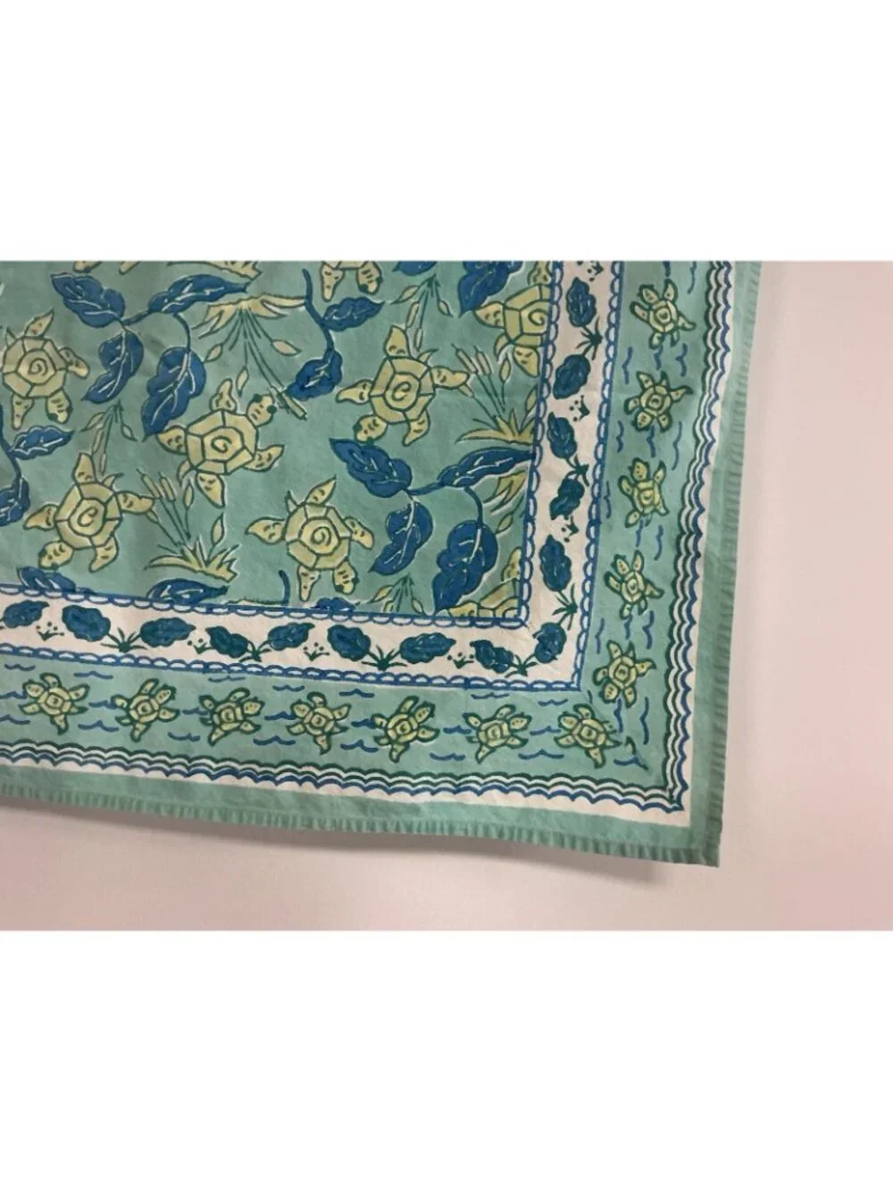 Turtle Print Blue Tablecloth By Pomegranate Inc 100% Cotton Square 55 Inches
